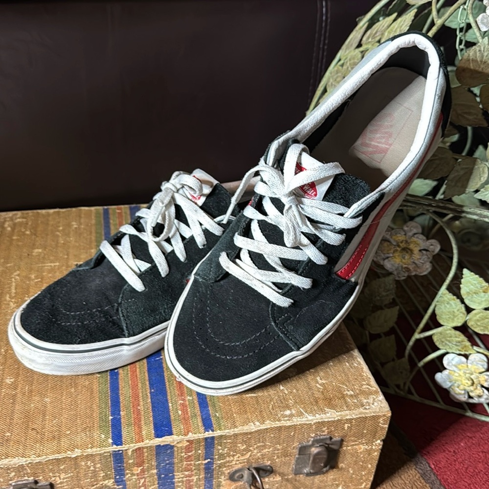 Vans Skater Tennis Shoes Black Blue w/ Red Stripe 12 Men’s
